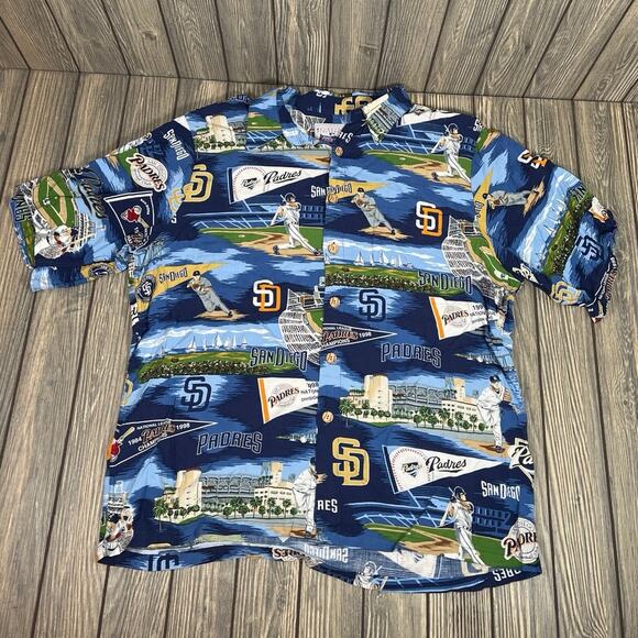 San Diego Padres MLB Reyn Spooner Sports Hawaiian Shirt 1998 NL Champs Pennant L - Picture 1 of 6